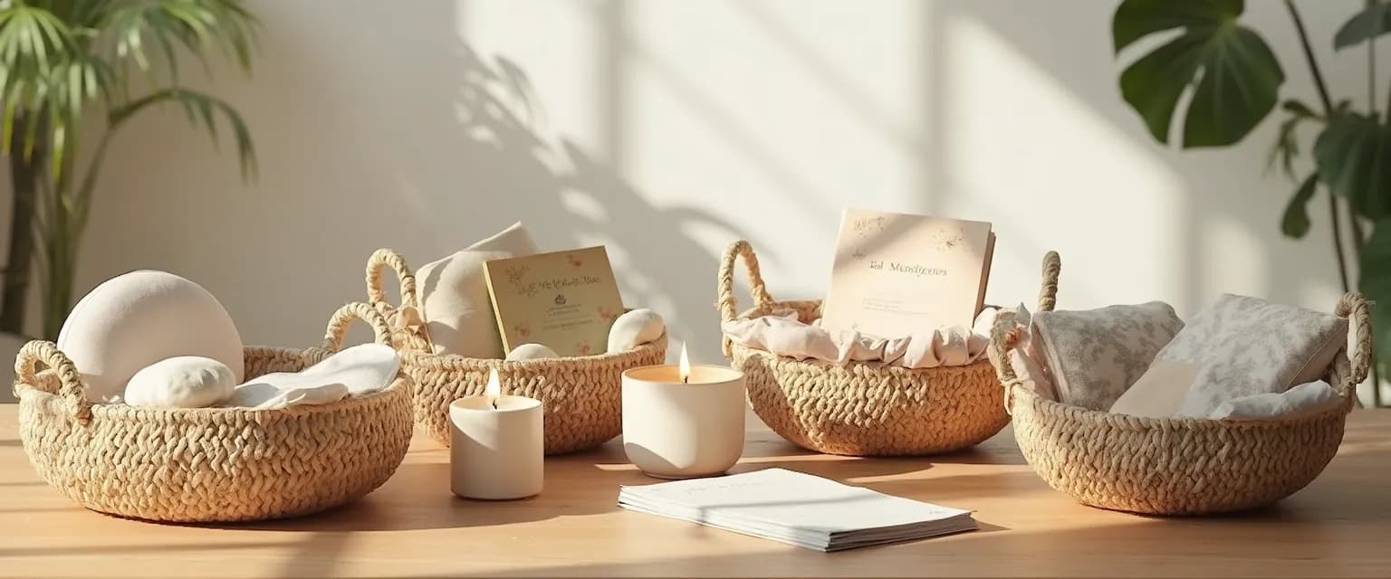 Curated mindfulness gifts in a beautifully arranged gift basket for daily practice