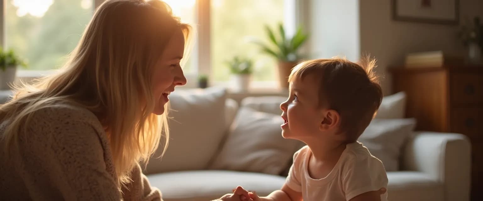 Parent demonstrating emotional self-awareness while interacting with child