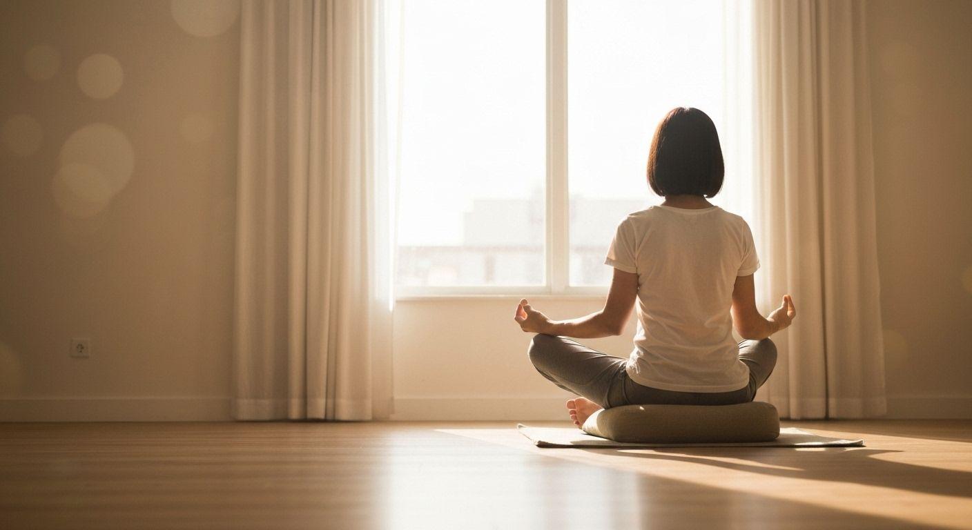 Person practicing daily headspace mindfulness meditation in a calm, peaceful setting