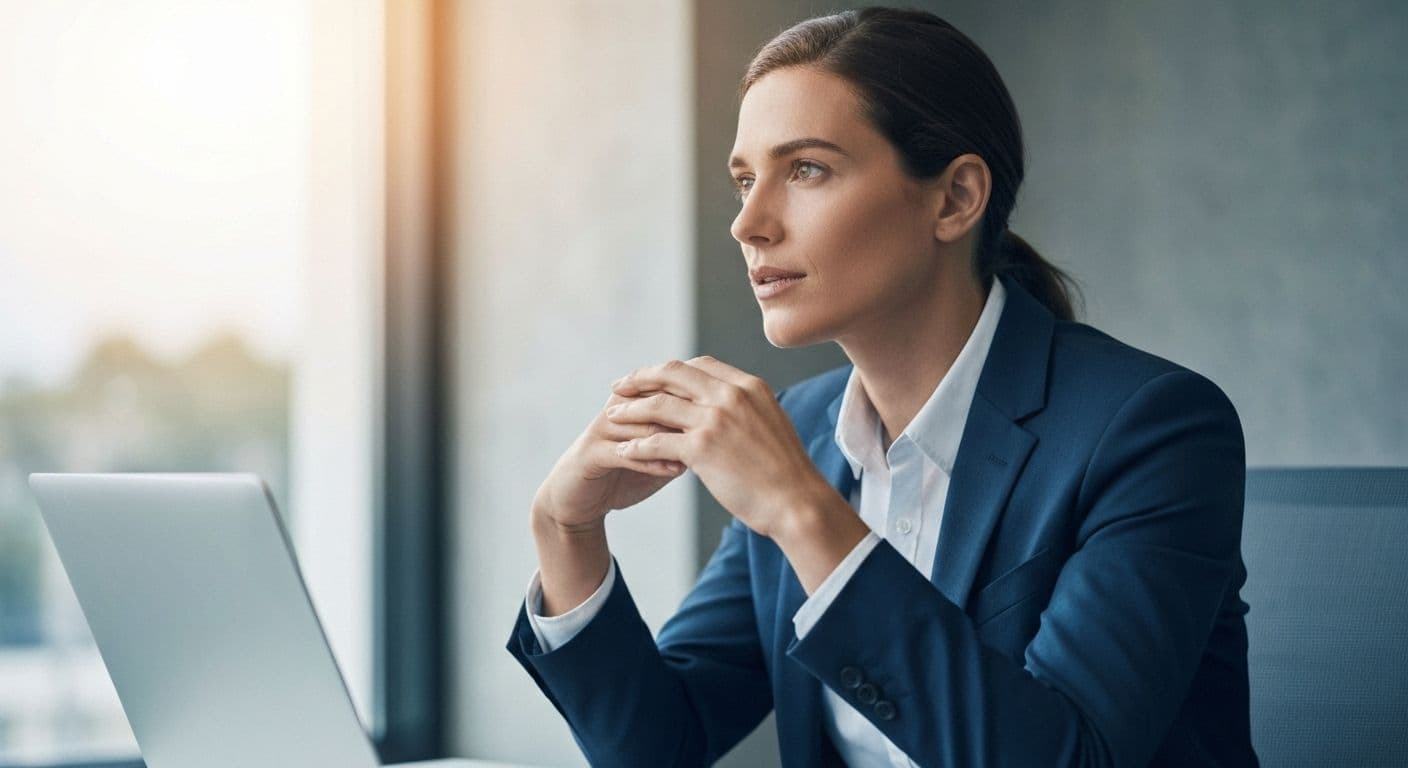 Person demonstrating confidence and self-awareness while actively listening in conversation