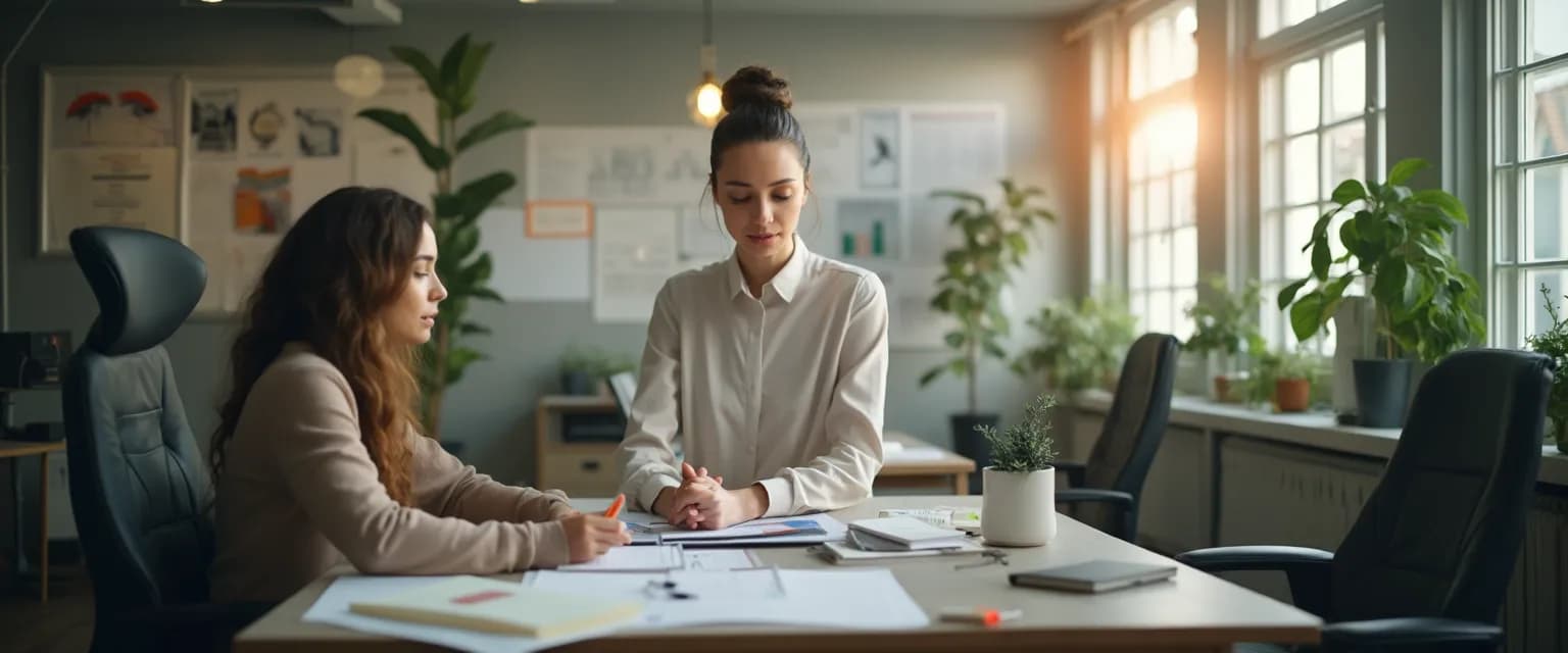 Professional using Tasha self awareness techniques during a high-stress workplace meeting