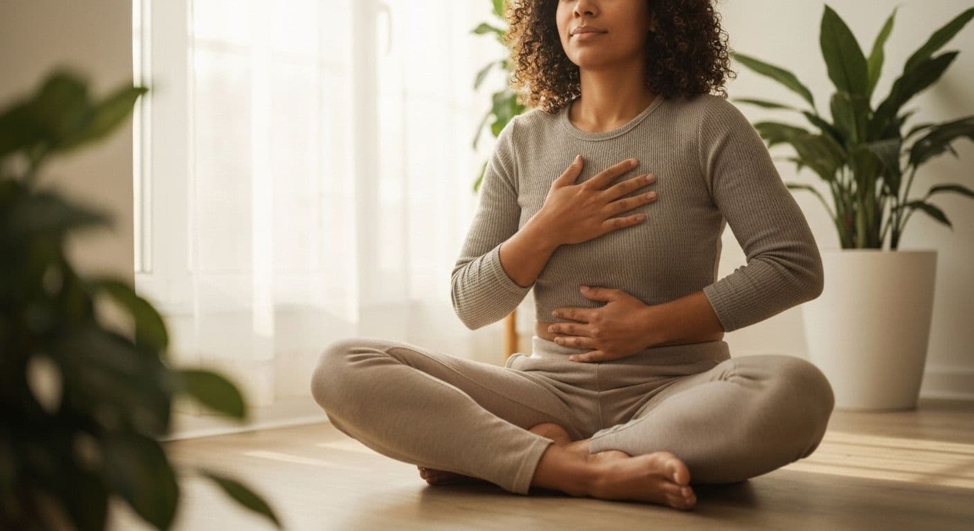 Person practicing self health awareness through daily body check-in questions and mindful reflection