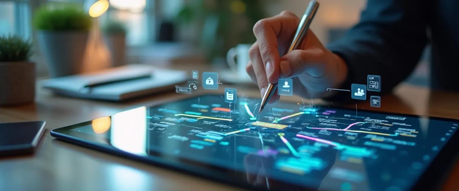 Professional using digital mindbrush journal on tablet for emotional intelligence development