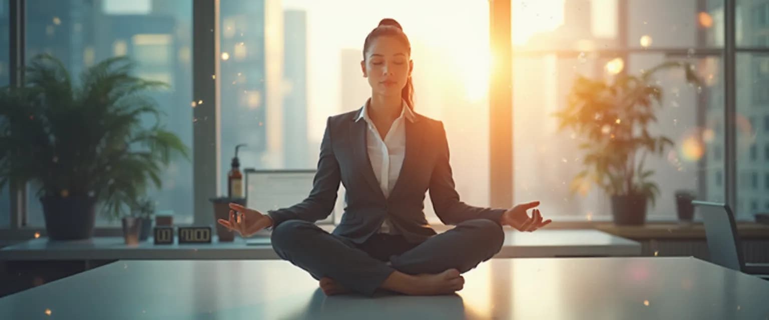 Professional creating a personalized self awareness guided meditation at desk