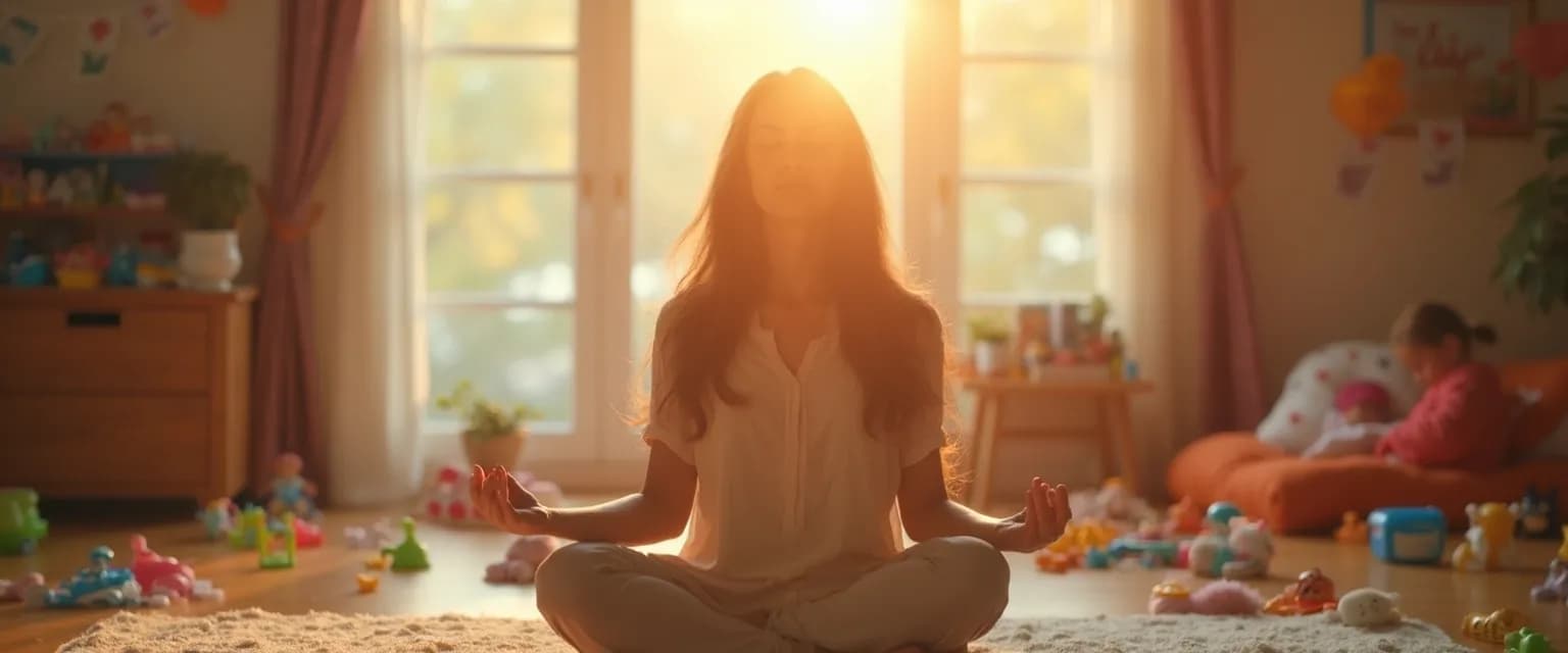 Parent practicing listening meditation mindfulness while doing everyday tasks with children