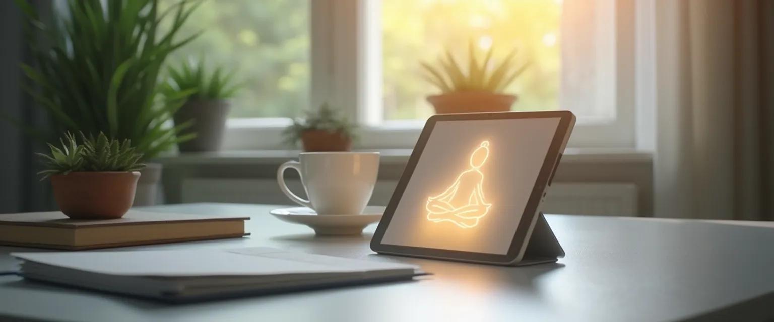 Digital mindfulness institute tools arranged on a virtual desktop for daily practice