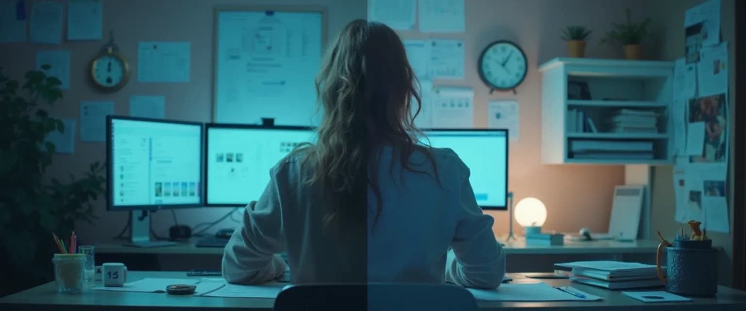 Person reflecting on procrastination and personal identity while avoiding tasks