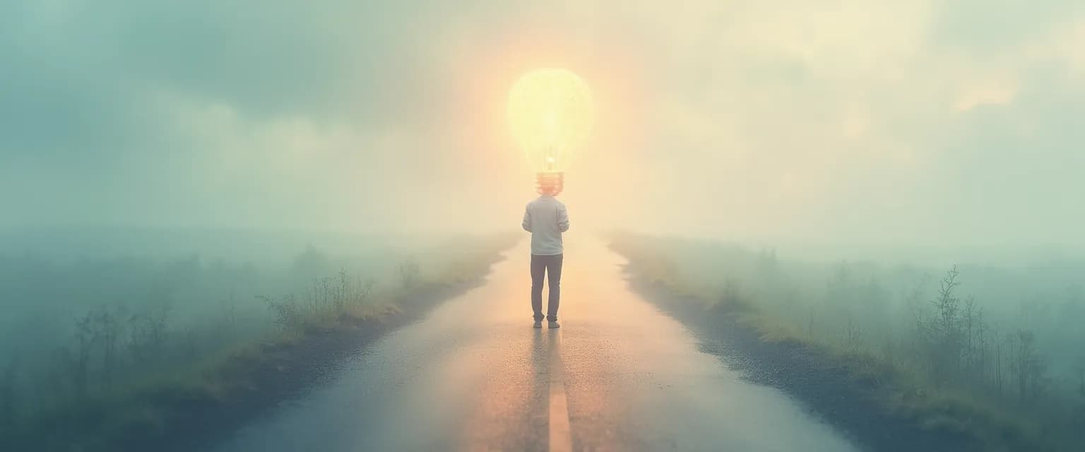 Person demonstrating habits of mind while making a decision at a crossroads