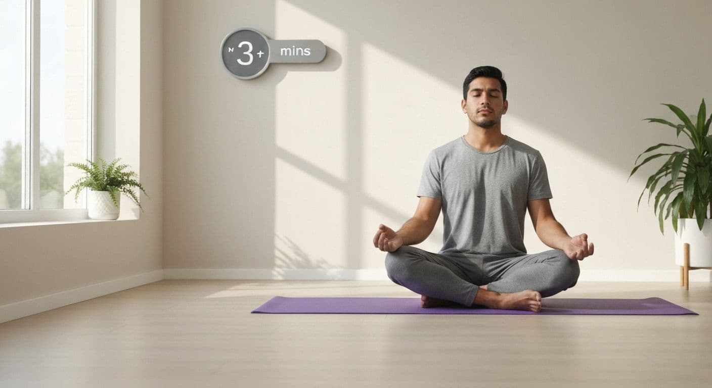 Person practicing 3 minute mindfulness meditation in a calm morning setting