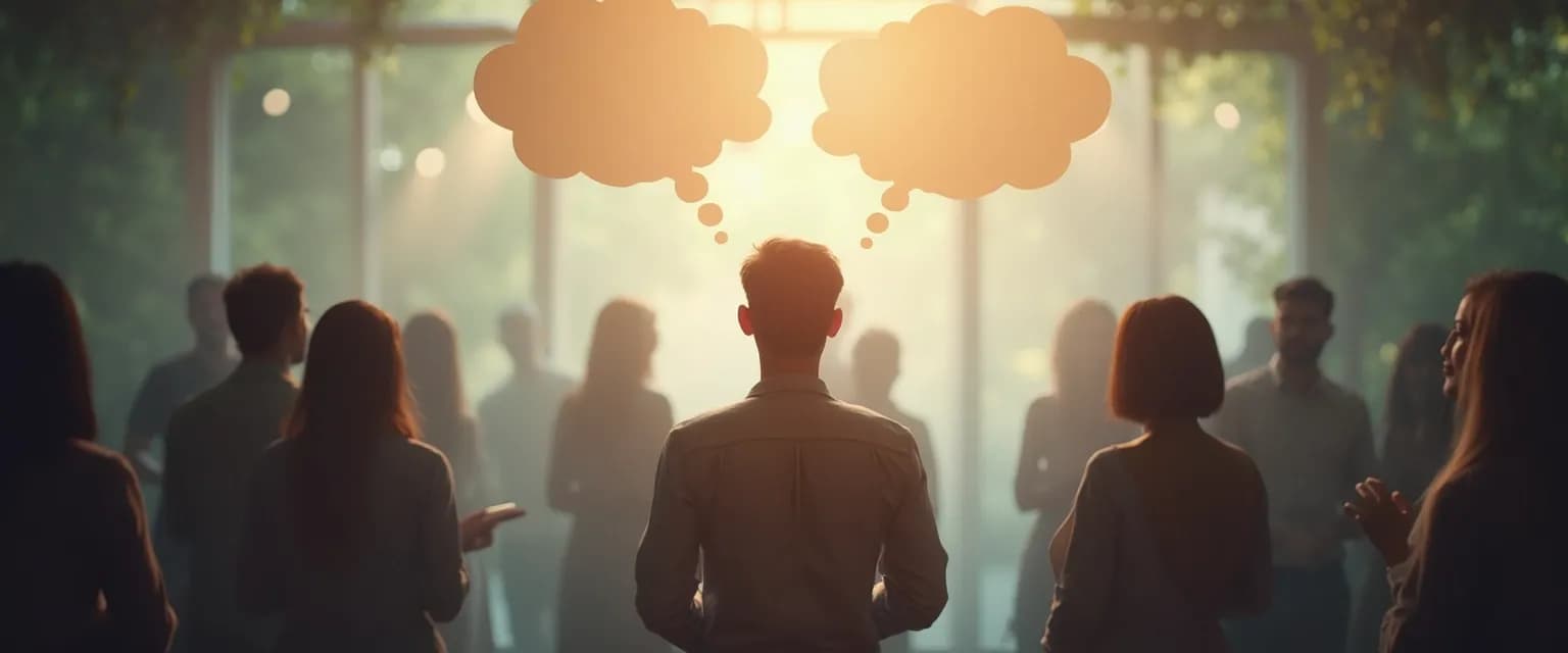 Person practicing self awareness in social psychology during a group interaction