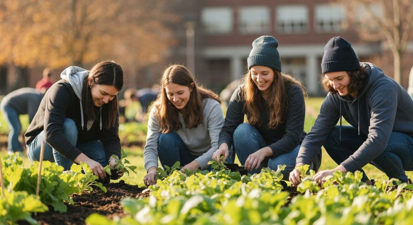 College student developing self awareness through natural campus conversations and activities