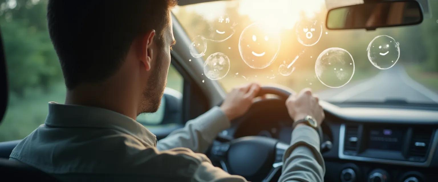 Person practicing 2 minute emotional self-awareness techniques while safely driving