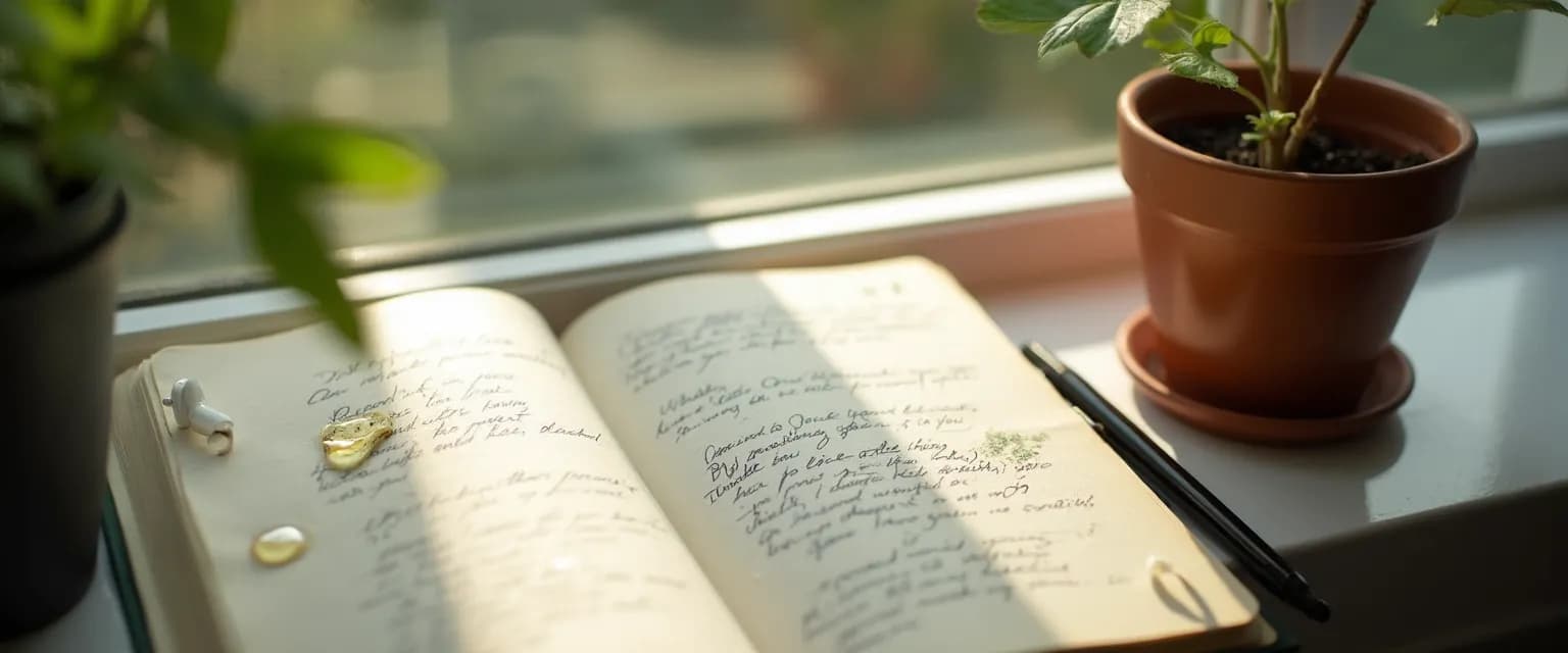 Person writing in journal while dealing with heartbreak, finding emotional relief