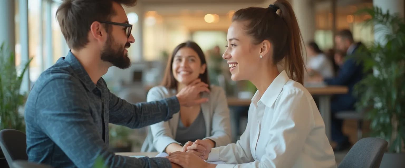 Professional demonstrating the compassionate mind approach in a collaborative workplace meeting