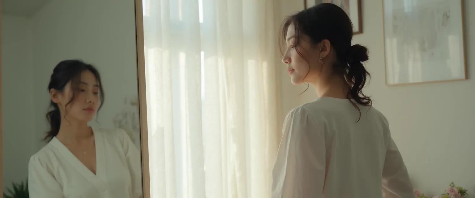 Person practicing self concept self awareness through mindful reflection in a mirror