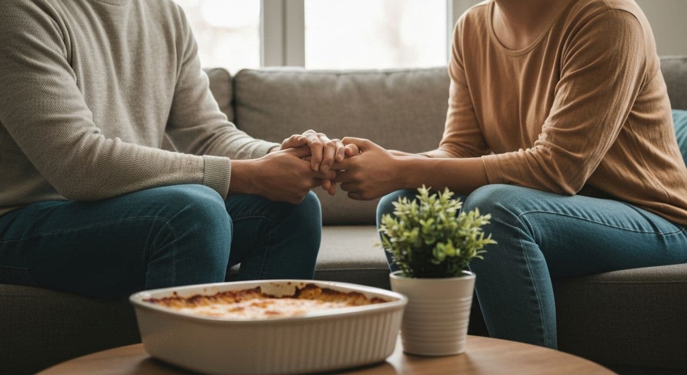 Practical care package showing what to send a grieving friend including meal delivery and household help vouchers