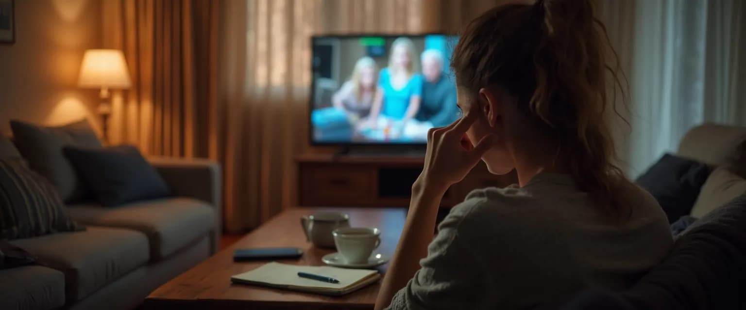 Person watching bachelor breakups on TV with a thoughtful expression