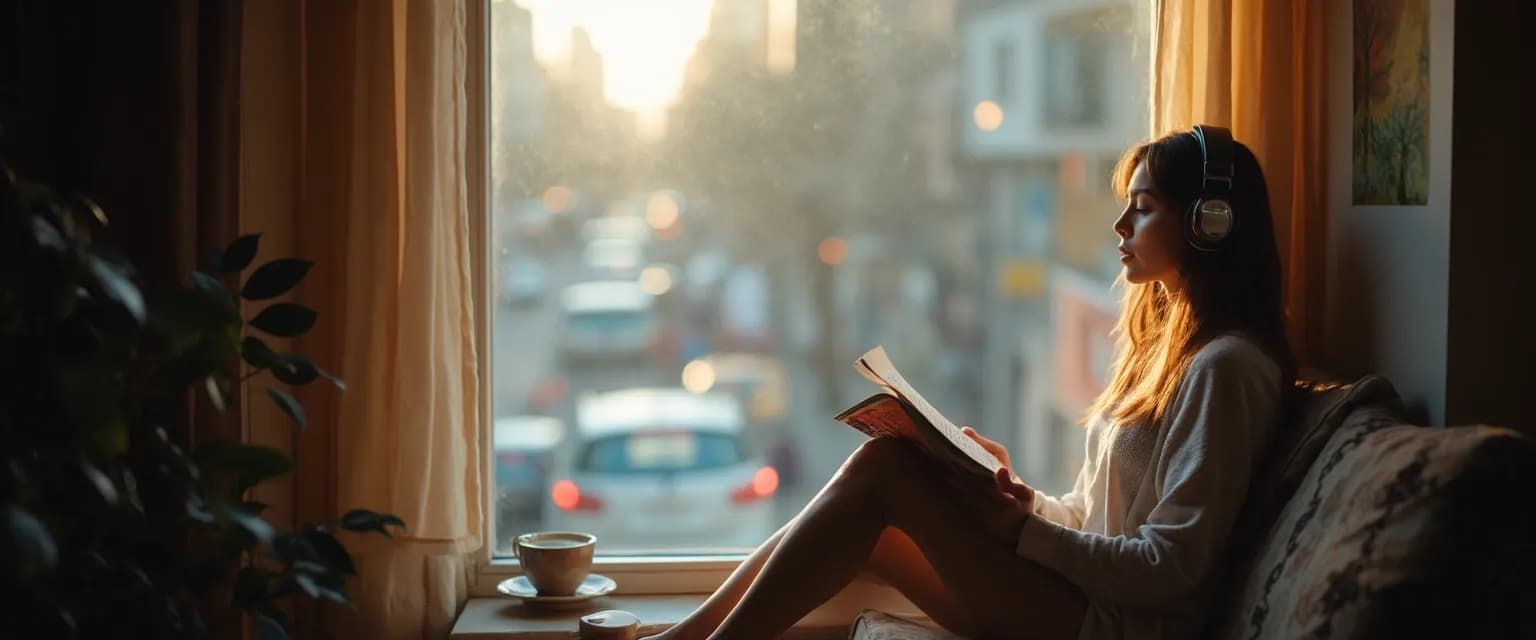 Person enjoying a quiet mind moment during everyday activities