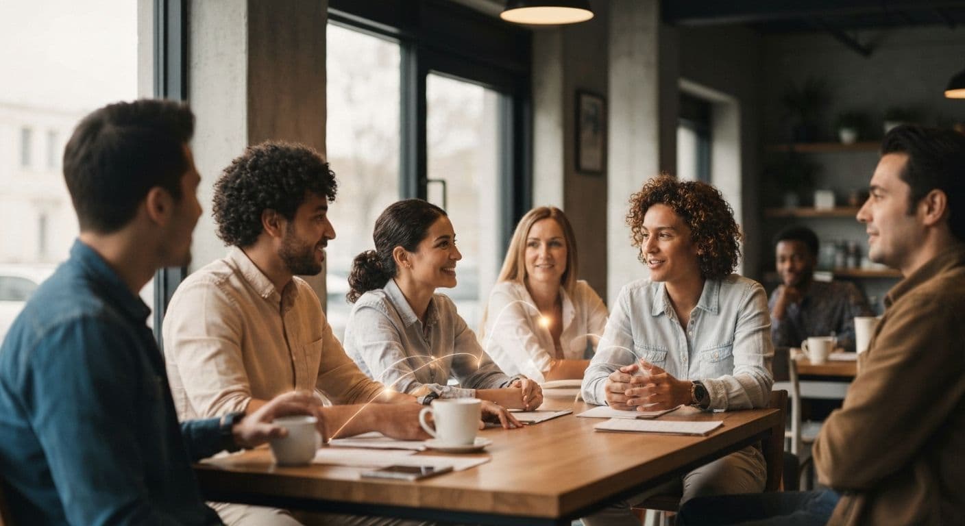 Person naturally observing group dynamics and body language cues demonstrating EQ social awareness skills in a social setting