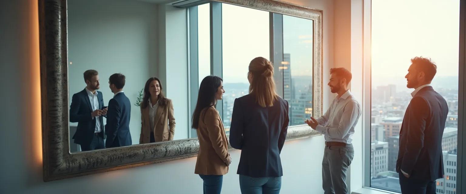 Professional balancing social and self awareness in a workplace meeting