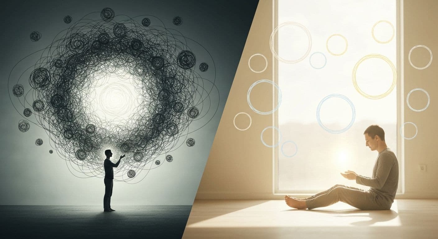 Person practicing mindful thinking to break free from rumination and mental loops