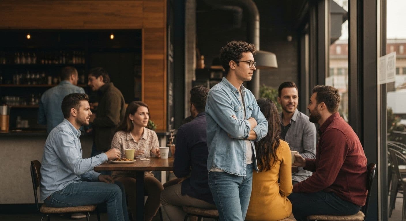 Person practicing social and self awareness techniques during a conversation, showing balanced engagement