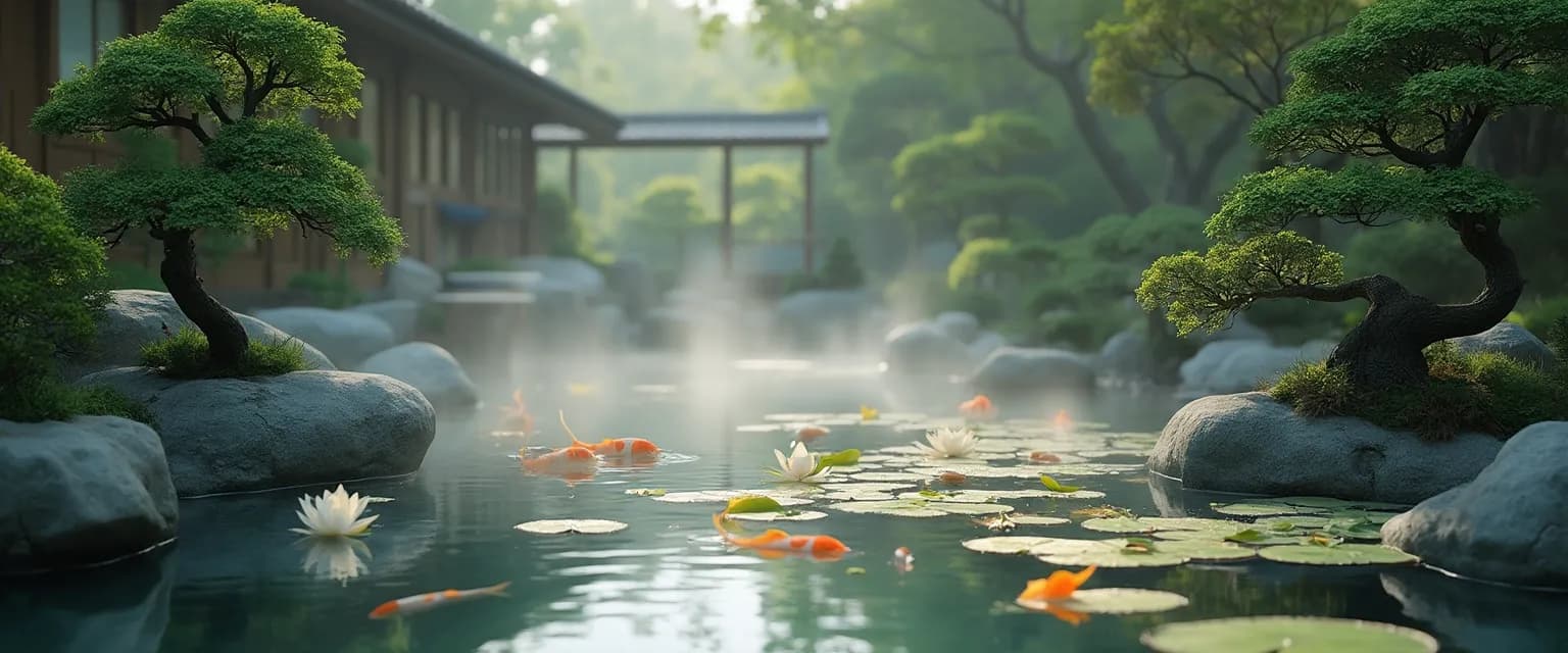 Person meditating beside a tranquil water garden for a peaceful mind