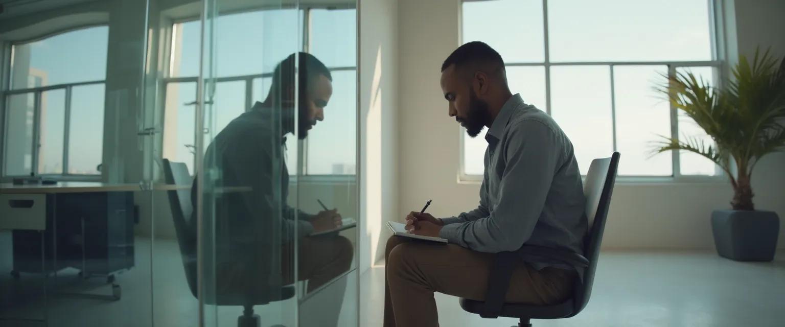 Entrepreneur practicing self-awareness techniques during busy workday