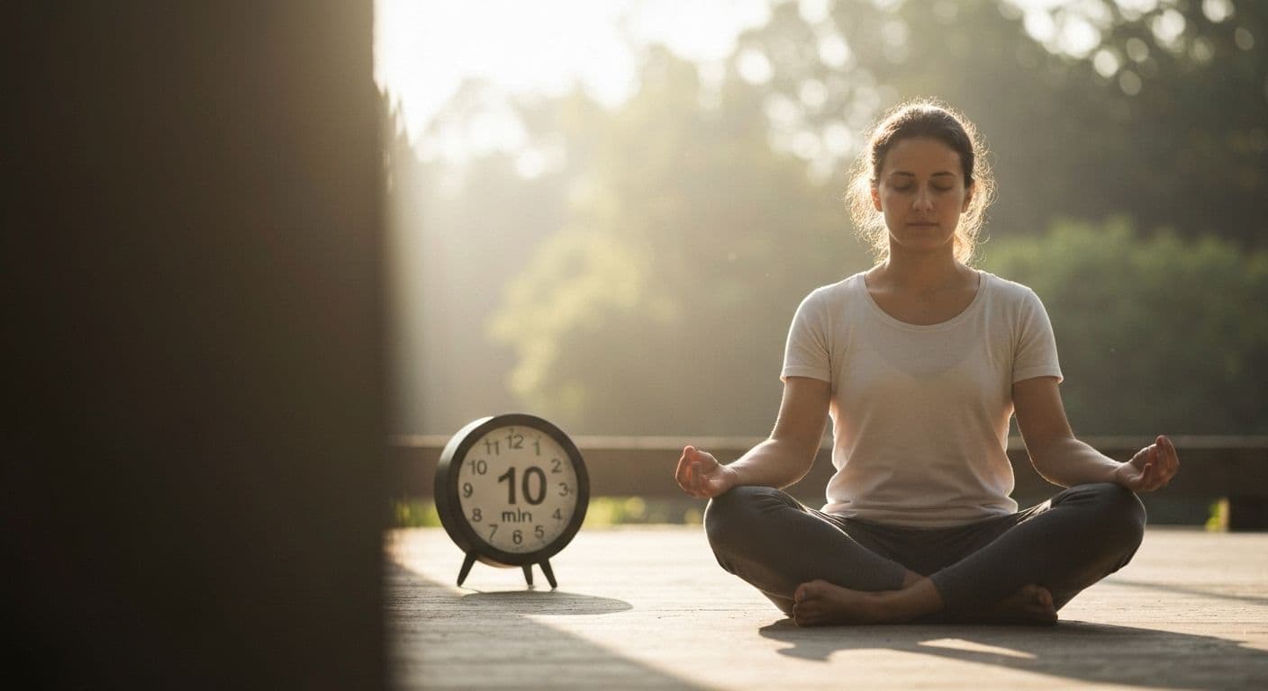 Person practicing Mark Williams' 10-minute sitting meditation in peaceful setting