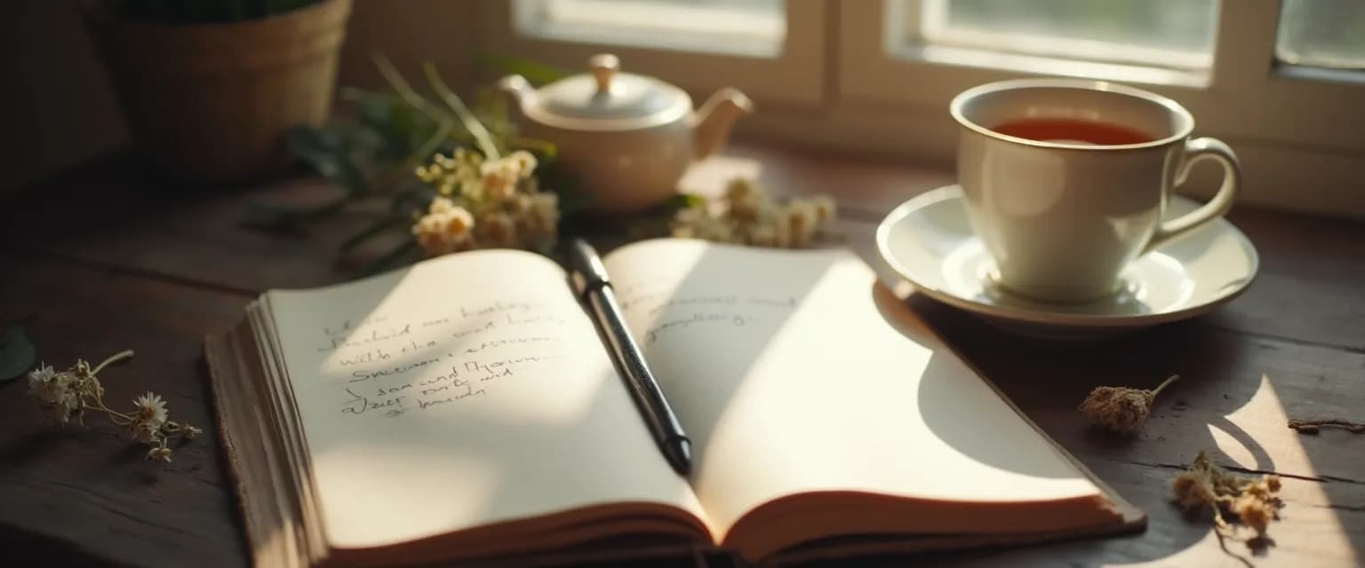 Person using grief writing prompts in a small notebook to process emotions