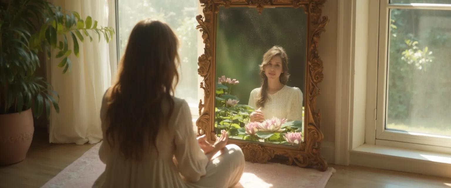 Person practicing mirror work to develop awareness of self through reflection techniques