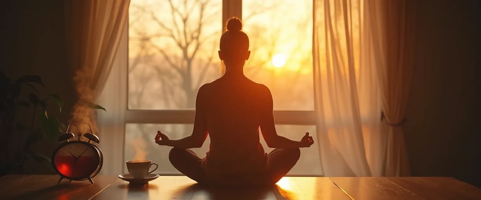 Person practicing silent mind technique during morning routine for mental clarity