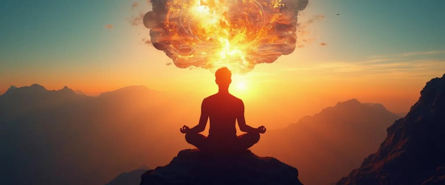 Person meditating while visualizing an unbeatable mind concept