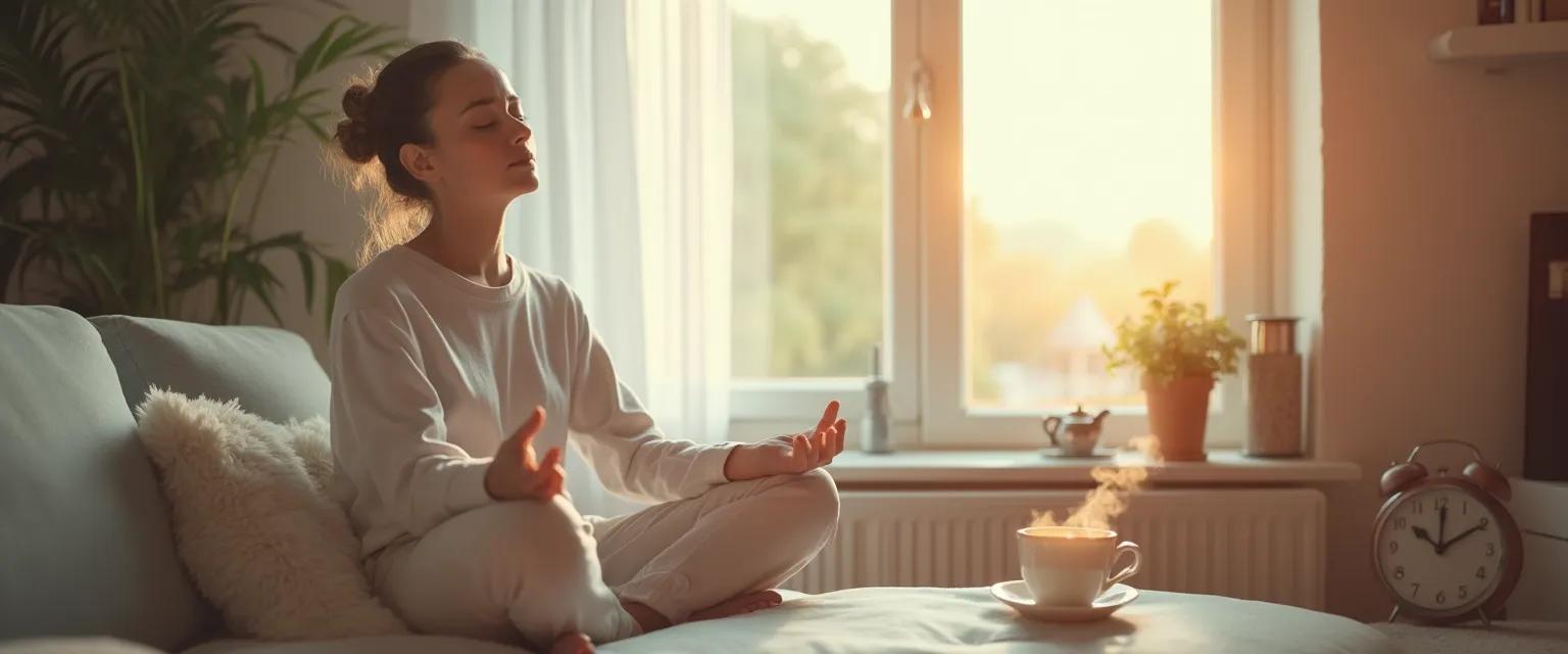Person practicing a quick morning meditation using The Headspace Guide to Meditation and Mindfulness techniques