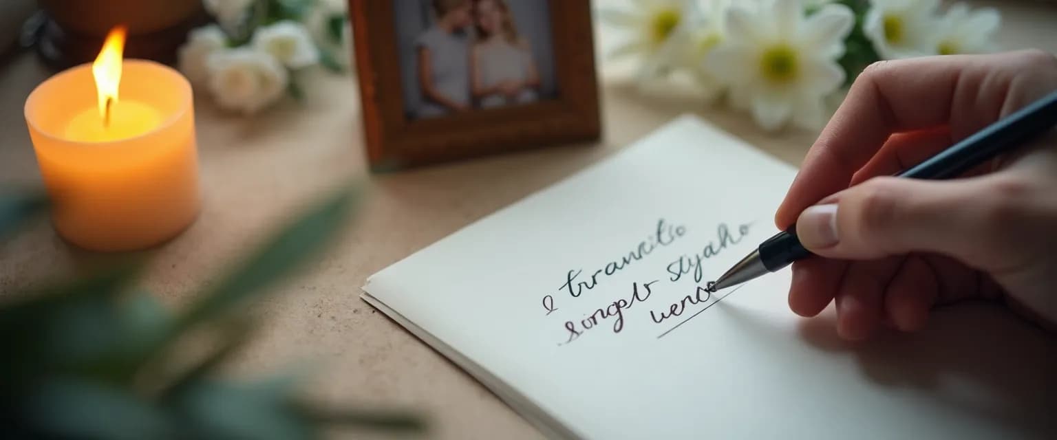 Thoughtful message for sympathy card loss of husband being written in a condolence card