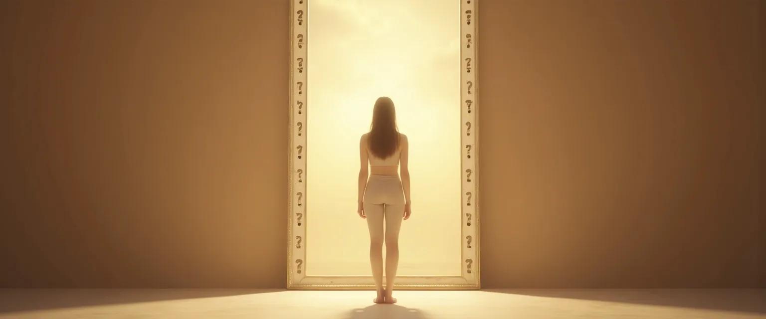 Person engaging in mirror talk for self awareness confidence building