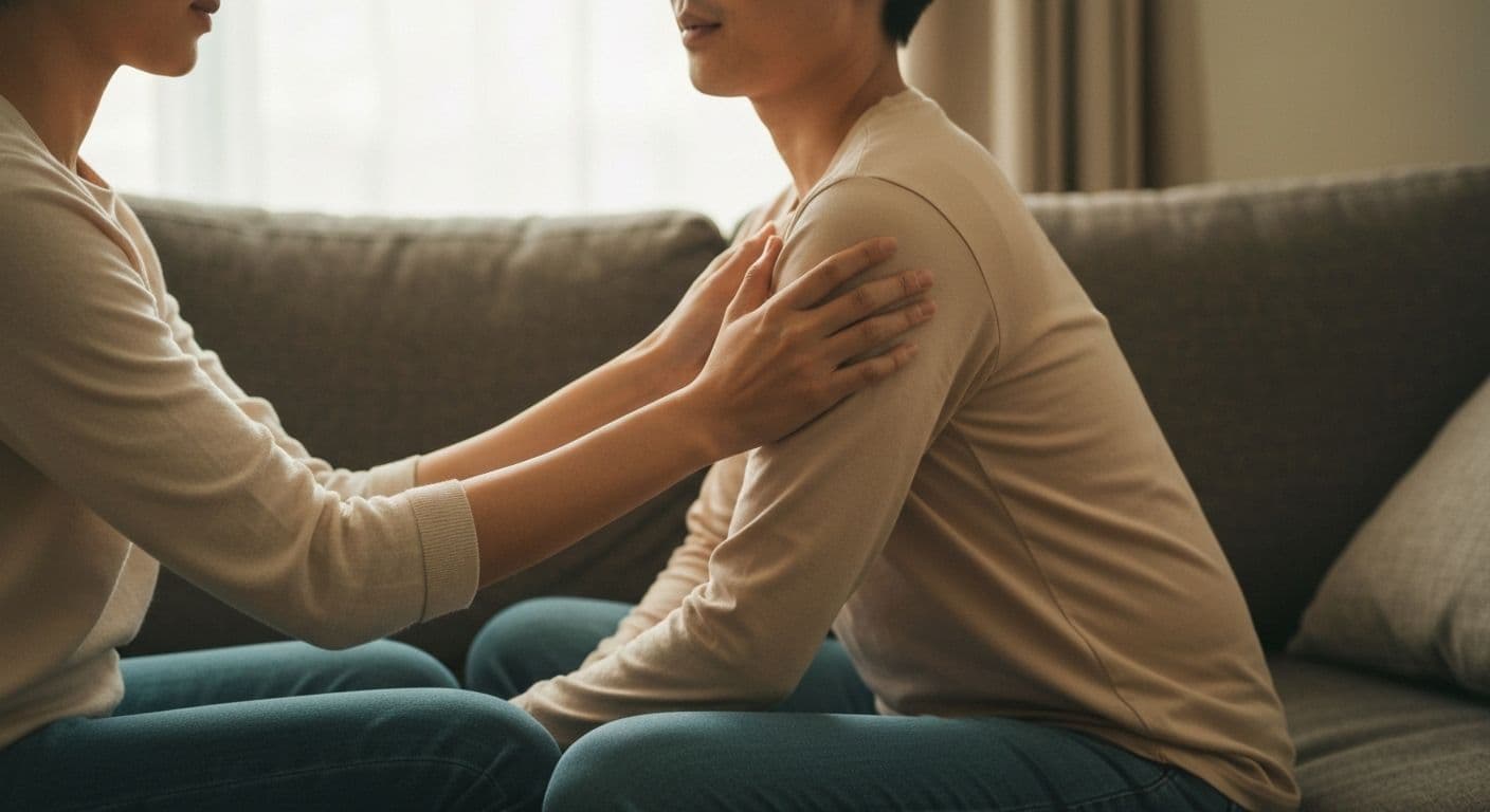 Person offering comfort and support, illustrating what to say to someone who lost a loved one