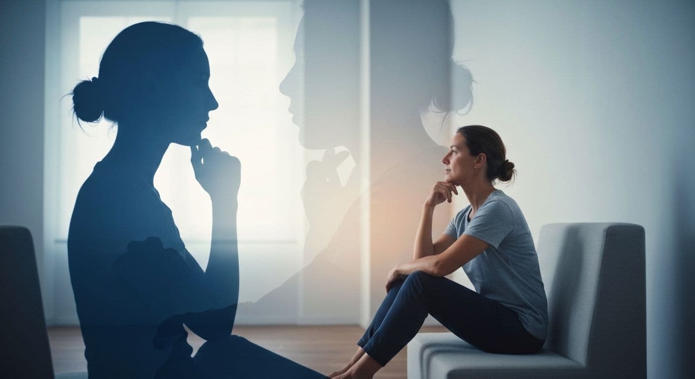 Person developing metacognition self awareness by observing their own thinking patterns for better decision-making