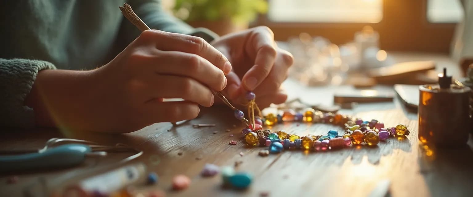 Handmade DIY anxiety breathing necklace with colorful beads for stress relief