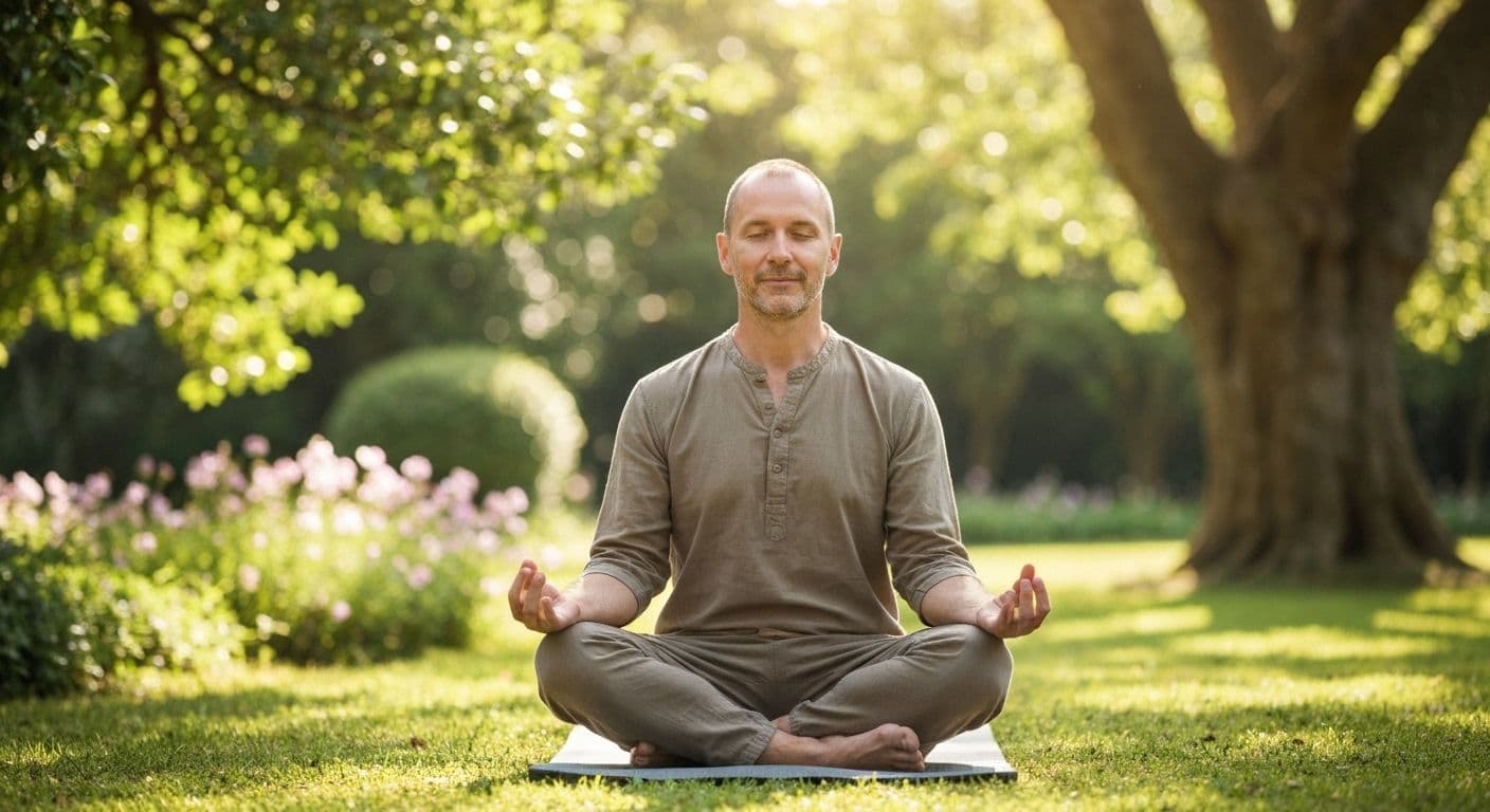 Person practicing One Giant Mind meditation in a peaceful setting with eyes closed