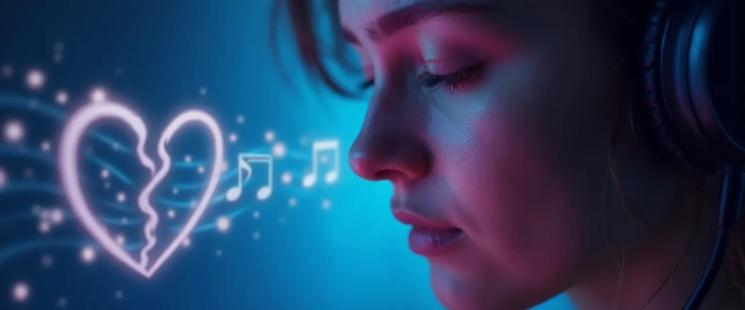 Person with headphones healing from breakup heartbreak through music therapy