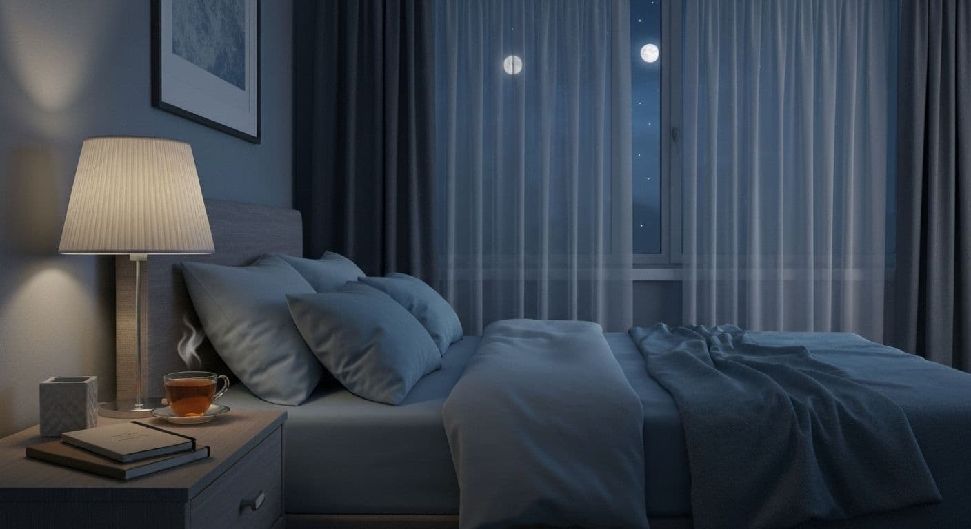 Person practicing calming bedtime routine while feeling down after a breakup, creating peaceful sleep environment