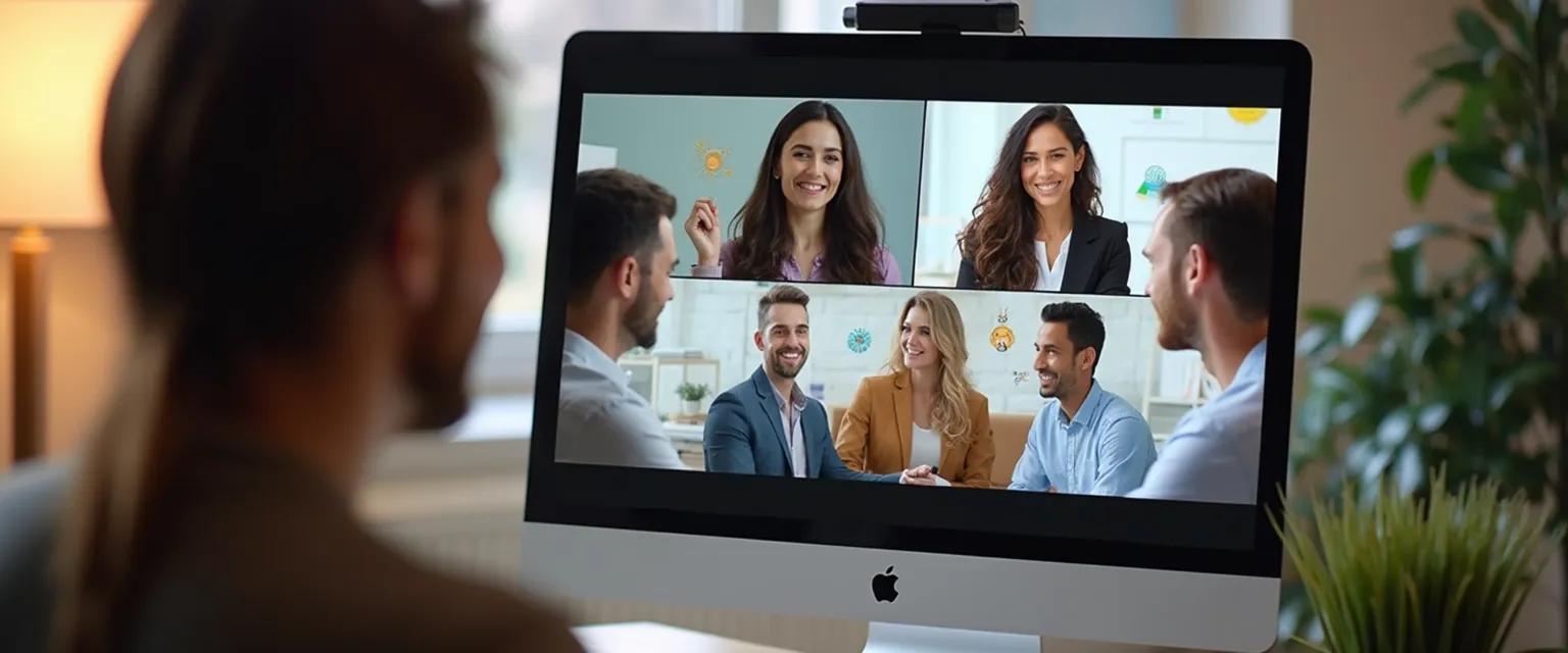 Team members practicing emotional intelligence exercises during a remote video meeting