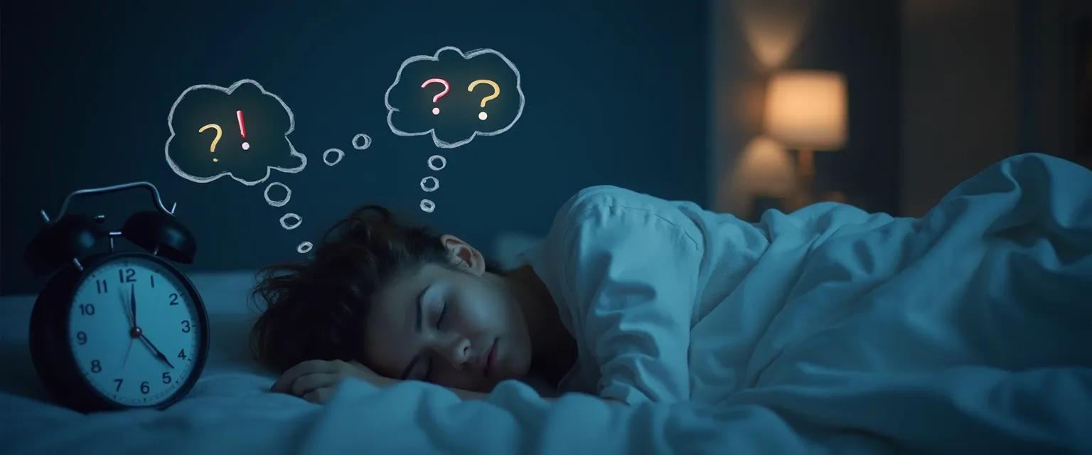 Person lying awake in bed, struggling with night anxiety and insomnia, illustrating the challenges of bedtime anxiety