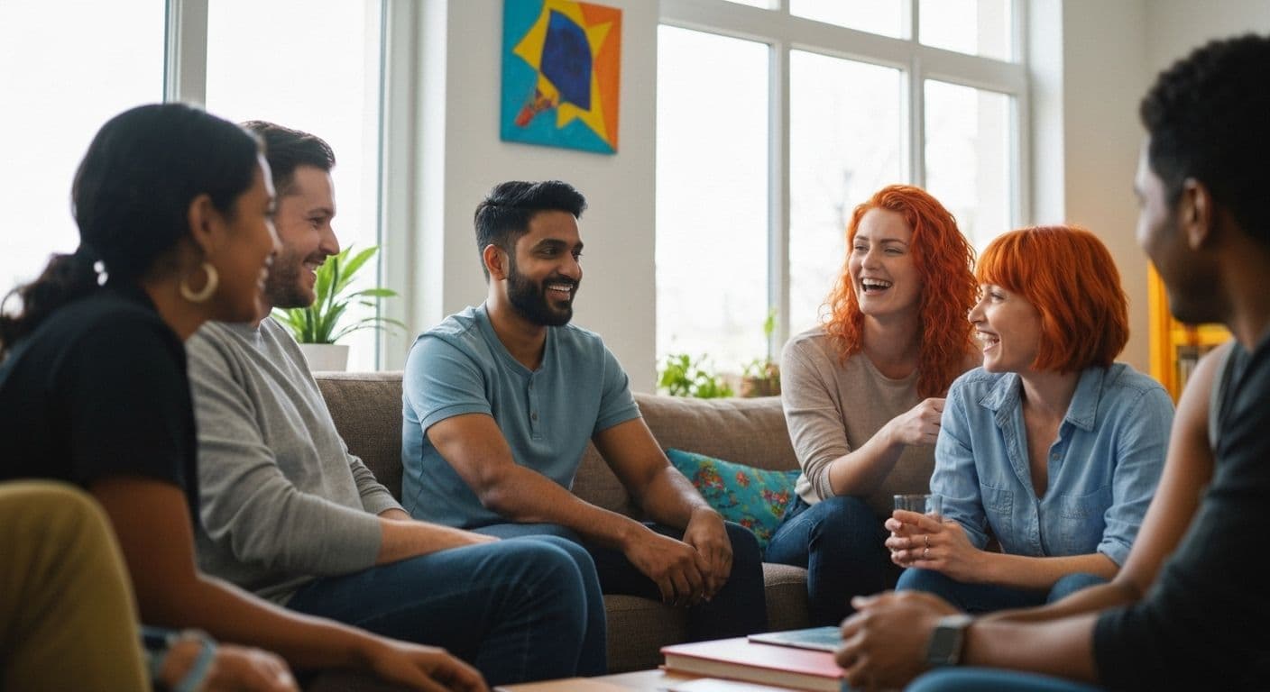 Person using mental health resources post breakup on smartphone with supportive community icons