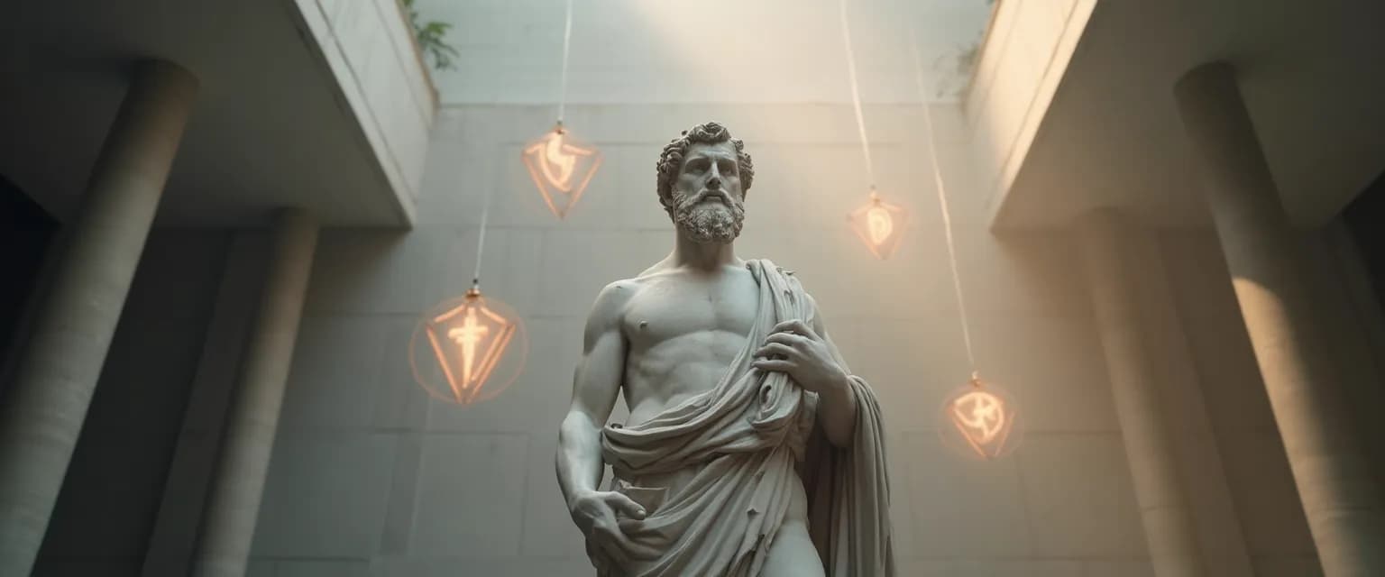 Illustration showing the 5 Aristotelian virtues that according to Aristotle, happiness is built upon