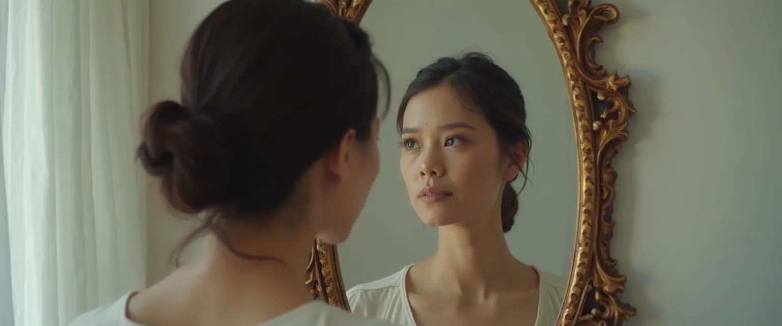Person looking in mirror realizing I have no self-awareness in daily interactions