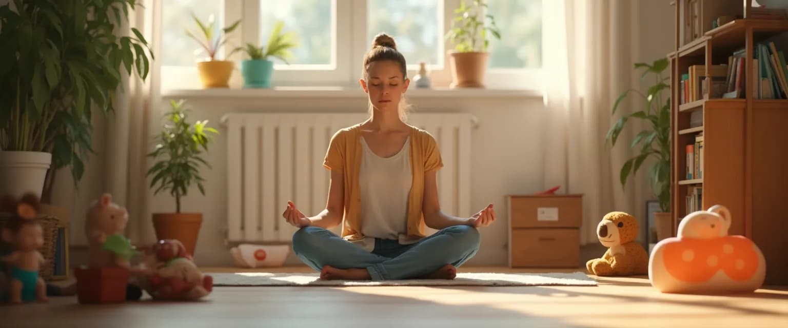Parent practicing 5-minute mind full to mindful technique while with children