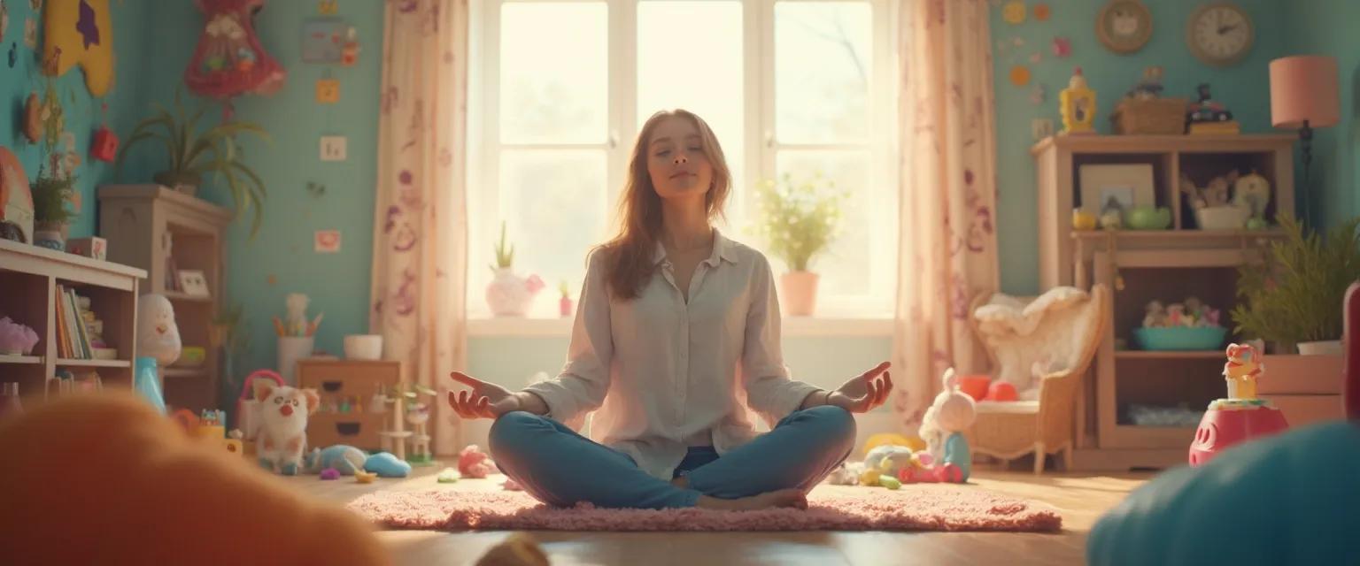 Parent practicing mindful maelstrom technique during chaotic family morning routine