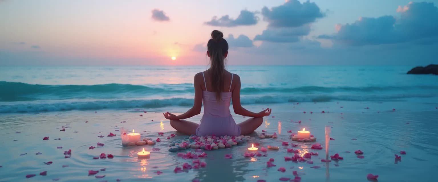 Pisces after a breakup performing healing water ritual with candles and crystals